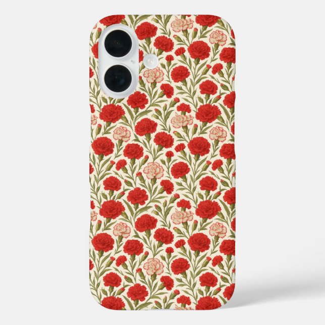 Funda iPhone 16 Floral de carnación roja estética botánica (Reverso )