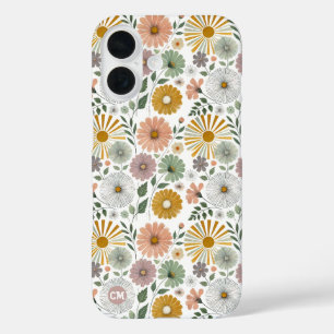Funda iPhone 16 Floral de color de agua pastel retro 70 personaliz