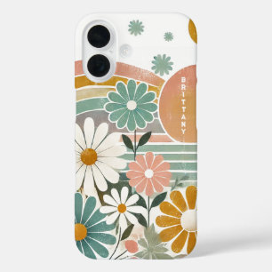 Funda iPhone 16 Floral de color de agua pastel retro 70 personaliz