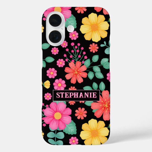 Funda iPhone 16 Floral de flores silvestres monogramada personaliz (Reverso )