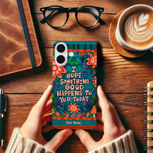 Funda iPhone 16 Floral de hongo inspirador cita diversión inespiri (Subido por el creador)