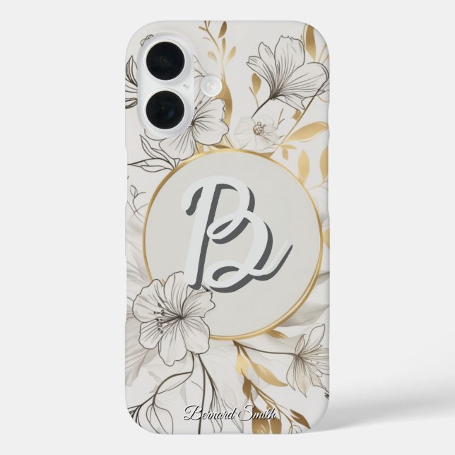 Funda iPhone 16 Floral de oro elegante | Diseño botánico de moda (Reverso )