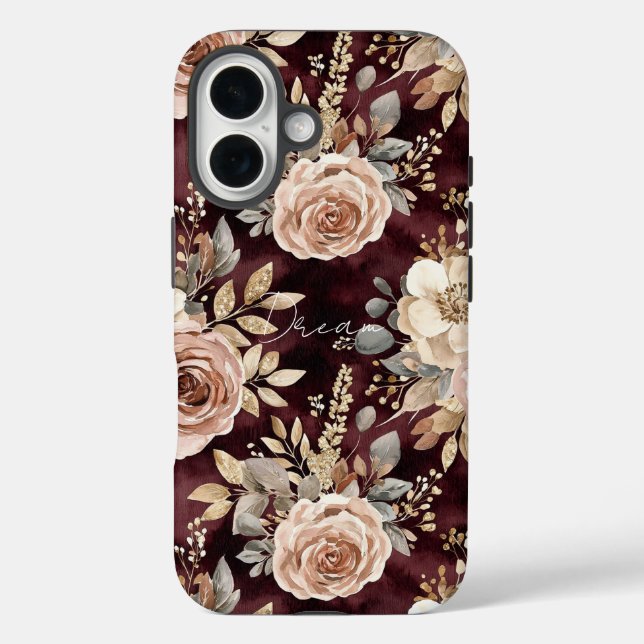Funda iPhone 16 Floral de Rubor roja de Borgoña (Reverso )