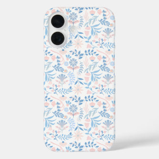 Funda iPhone 16 Floral design boho block print blue pink girly
