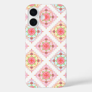 Funda iPhone 16 Floral elegante en el patrón de baldosas de diaman