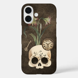 Funda iPhone 16 Floral gótica de cráneo vintage