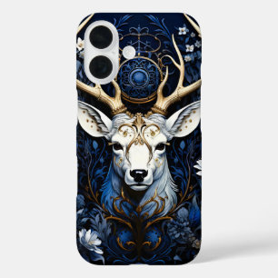 Funda iPhone 16 Floral gótico celestial de medianoche ciervo