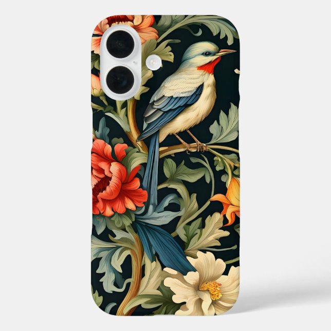 Funda iPhone 16 Floral intrincada con pájaro (Reverso )
