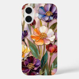 Funda iPhone 16 Floral iPhone Case Purple Orange Stained Glass