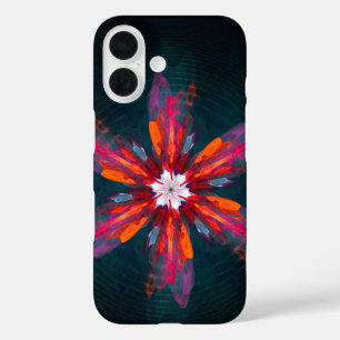 Funda iPhone 16 Floral Mandala Flores Naranja Azul Rojo Resumen