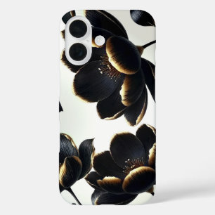 Funda iPhone 16 Floral Negro y Dorado Greige Elegante Oscuro Inten