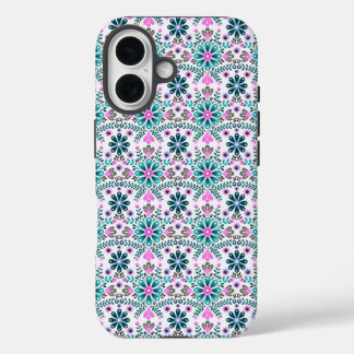 Funda iPhone 16 Floral Pattern in Hibiscus and Turquoise