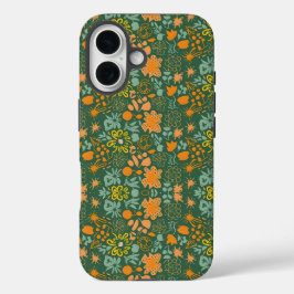 Funda iPhone 16 Floral pattern on a dark green background 