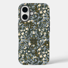 Funda iPhone 16 Floral pattern on  dusty blue-gray background