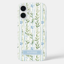 Floral Personalizado con Rayas Azules