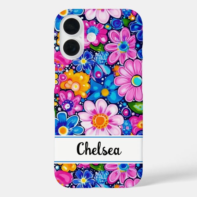 Funda iPhone 16 Floral Personalizado Retro Groovy (Reverso )