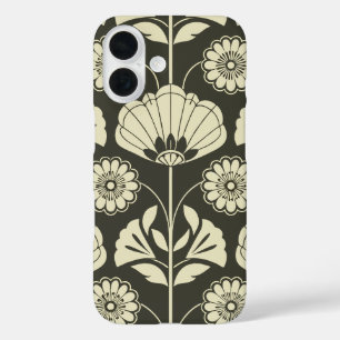 Funda iPhone 16 Floral retro vintage en blanco y negro