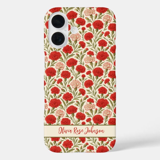 Funda iPhone 16 Floral roja estética botánica (Reverso )