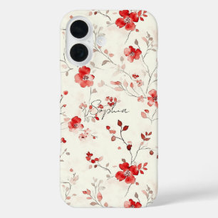 Funda iPhone 16 Floral Rojo Crema