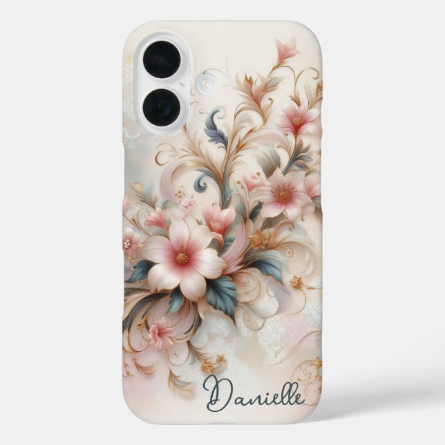 Funda iPhone 16 Floral rosa personalizado (Reverso )