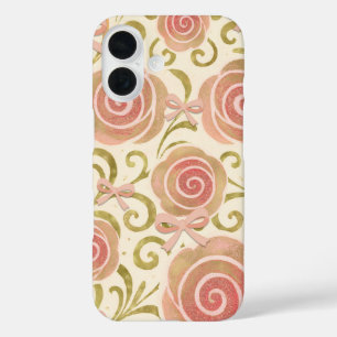 Funda iPhone 16 Floral Rosa y Dorado con Lazos Rosas de Princesa