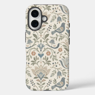 Funda iPhone 16 Floral y pájaros nórdicos Flores escandinavas
