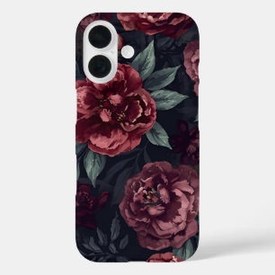 Funda iPhone 16 Florales Malhumorados Patrón Acuarela Rojo Oscuro