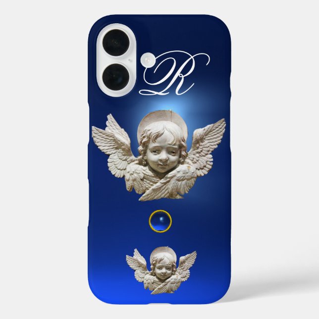 Funda iPhone 16 FLORENTINE RENAISSANCE ANGEL Blue Gem Monograma (Reverso )