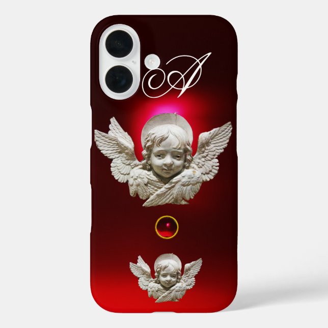 Funda iPhone 16 FLORENTINE RENAISSANCE ANGEL Ruby Rojo Monograma (Reverso )