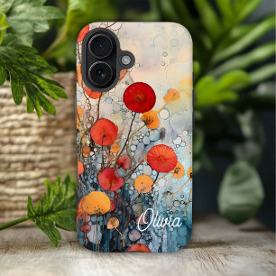 Funda iPhone 16 Flores abstractas modernas nombre personalizado