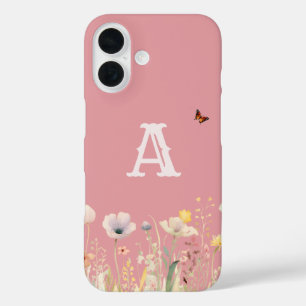 Funda iPhone 16 Flores acuáticas de color bonito y monograma