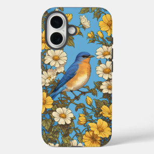 Funda iPhone 16 Flores amarillas y blancas animadas del Bluebird