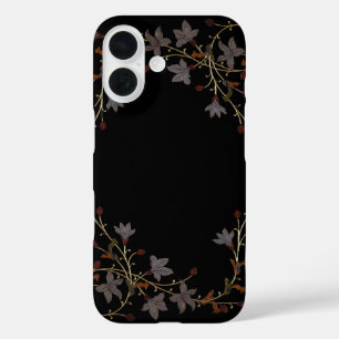 Funda iPhone 16 Flores Art Déco sobre negro
