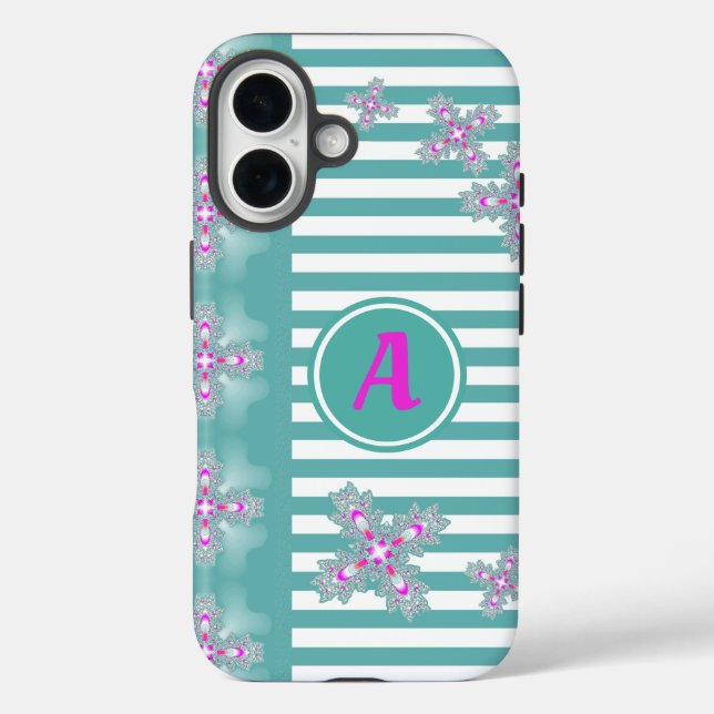 Funda iPhone 16 Flores artdeco en estilo retro con monograma (Reverso )