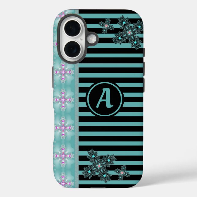 Funda iPhone 16 Flores artdeco en estilo retro con monograma (Reverso )