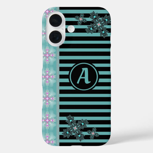 Funda iPhone 16 Flores artdeco en estilo retro con monograma (Reverso )