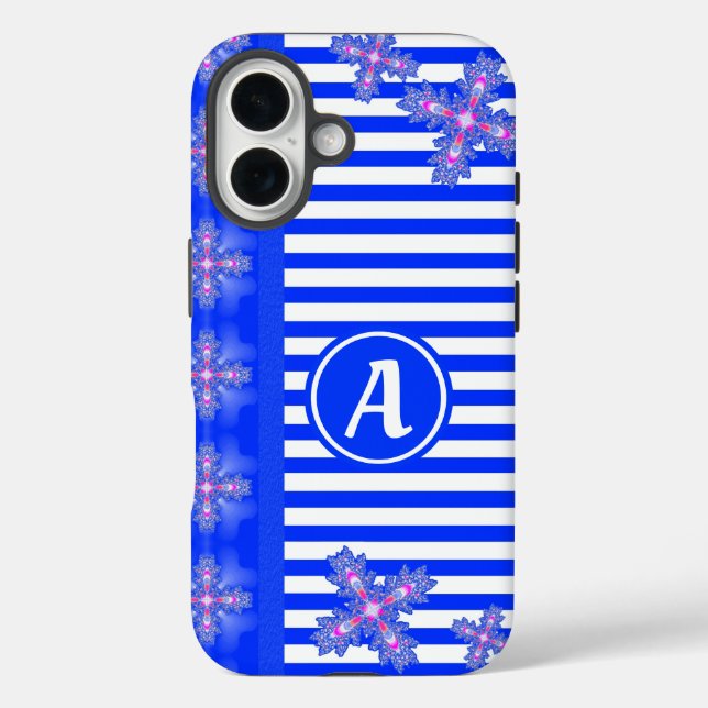 Funda iPhone 16 Flores artdeco en estilo retro con monograma (Reverso )