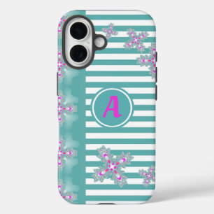 Funda iPhone 16 Flores artdeco en estilo retro con monograma