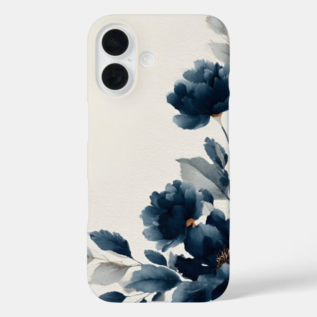 Funda iPhone 16 Flores Azul Marino  (Reverso )