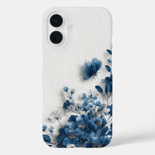 Funda iPhone 16 Flores Azul Oscuro