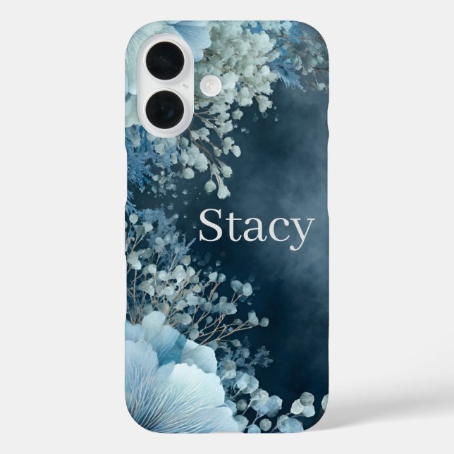 Funda iPhone 16 Flores Azules y Nubes  (Reverso )