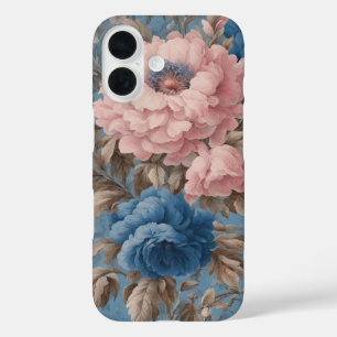 Funda iPhone 16 Flores Azules Y Rosa De Pastel Victoriano