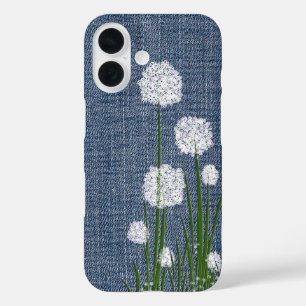Funda iPhone 16 Flores blancas en Denim