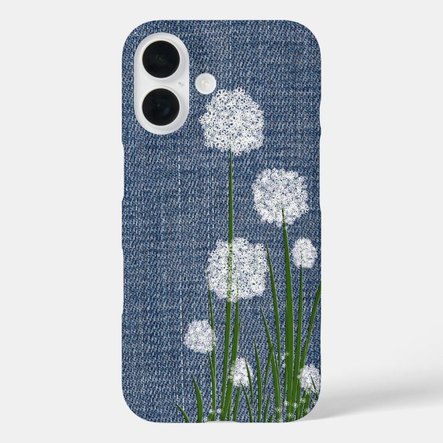Funda iPhone 16 Flores blancas en Denim (Reverso )