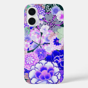 Funda iPhone 16 FLORES BLANCOS AZULES Peony, flores japonesas Rosa