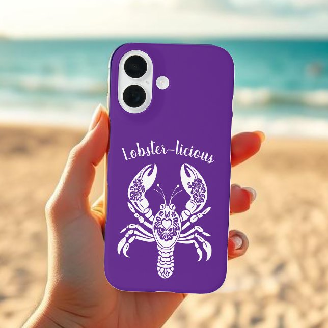 Funda iPhone 16 Flores bogavantes-tropicales- (Lobster-Fisherman Core-Hawaiian-Tropical-Beach-Summer-phone case-Purple)