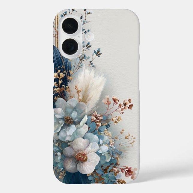 Funda iPhone 16 Flores Boho Azules  (Reverso )