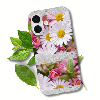 Funda iPhone 16 Flores coloridas y encaje blanco Foto femenina