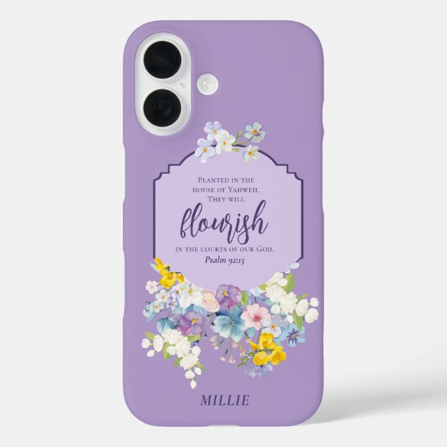 Funda iPhone 16 Flores de acuarela Escritura Verse Personalizado (Reverso )