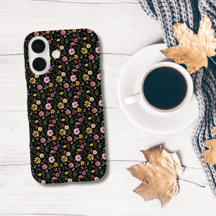 Funda iPhone 16 Flores de Acuarela Negras Rosadas Amarillas Verdes